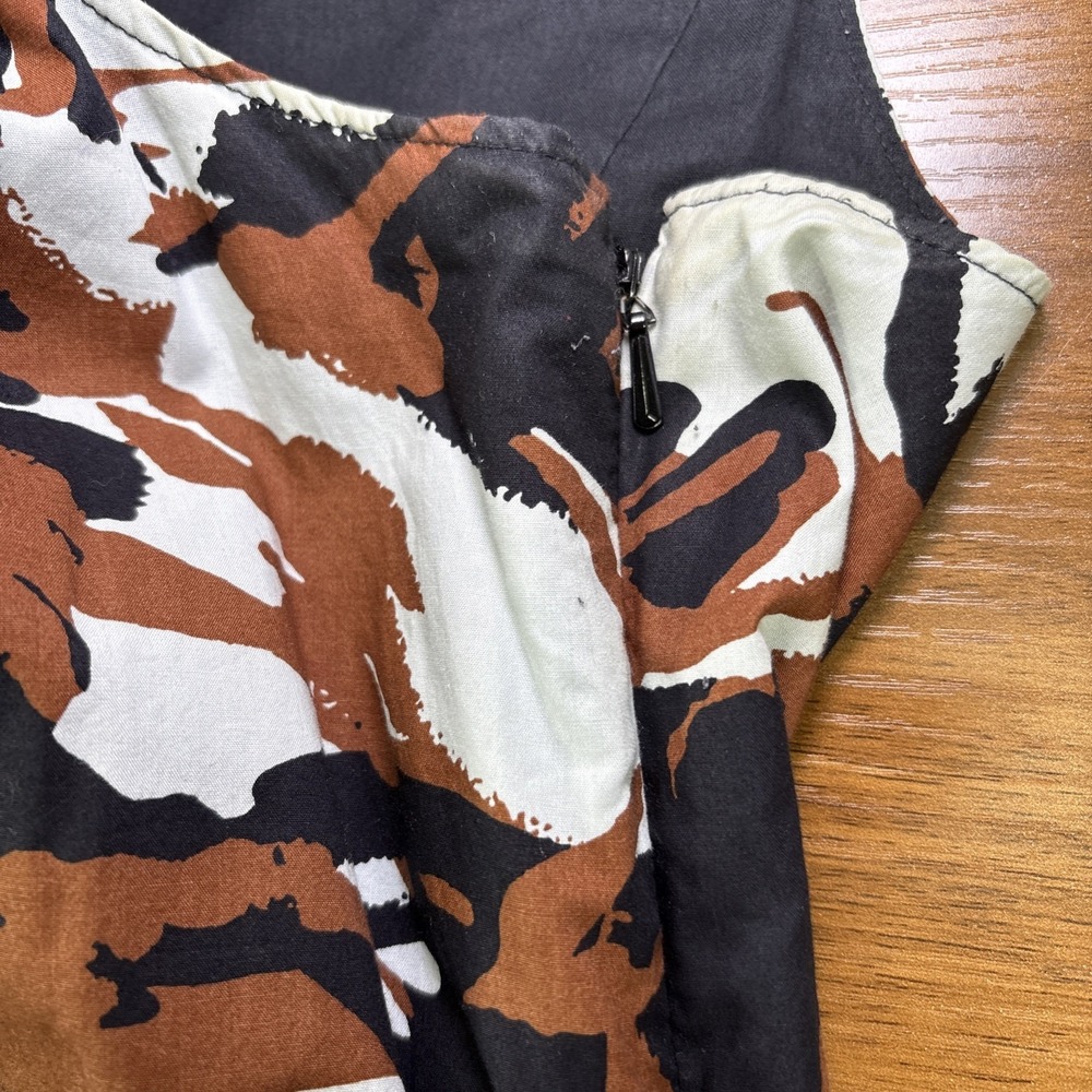 LL Bean White Brown Black Signature V Neck Full Skirt Knee Length Tank Dress 14 - Picture 5 of 10